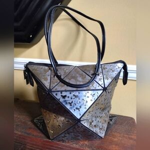 Silver Geometric Panels Water Drops Handbag